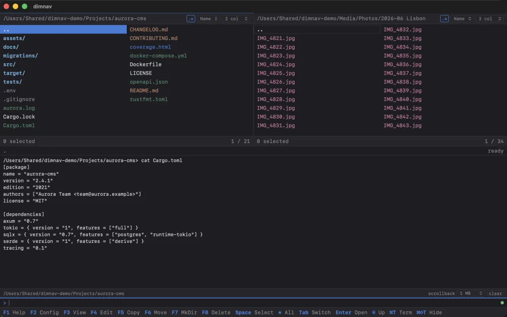 The built-in terminal expanded below the panels showing command output